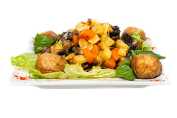 steamed vegetables with mushrooms isolated on white