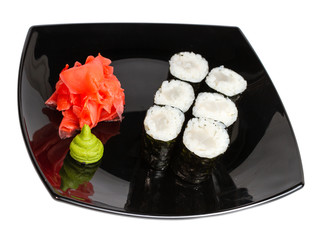 traditional fresh japanese sushi rolls on a white