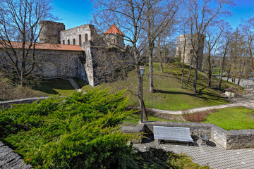 Fototapeta na wymiar Cesis castle park, Cesis, Latvia in spring