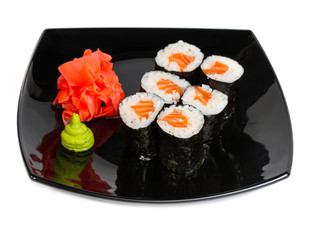 traditional fresh japanese sushi rolls on a white