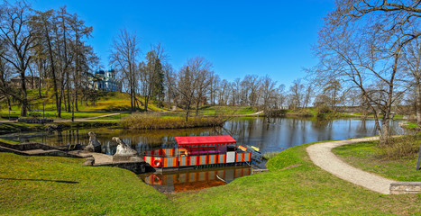 Pond in th park of the Castle in Cesis, Latvia, Europe