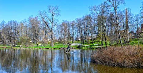 Pond in th park of the Castle in Cesis, Latvia, Europe