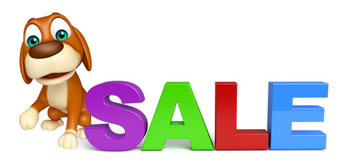 fun Dog cartoon character  with big sale sign