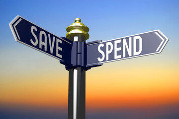 Crossroads sign - spend or save