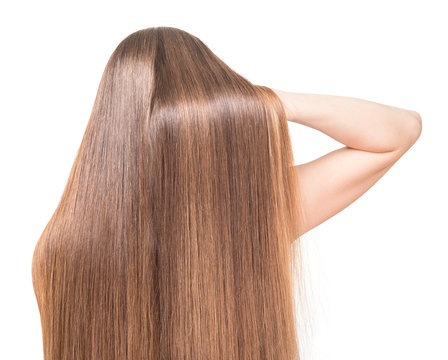girl with long straight hair raises of his hand on white