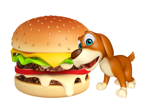 cute Dog cartoon character  with burger