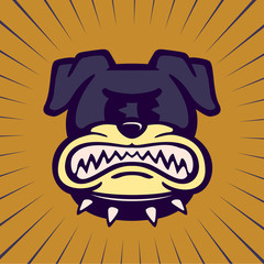Vintage Toons: retro cartoon angry bulldog character, snarling rabid dog grinding his teeth