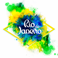 Inscription Rio de Janeiro on background watercolor stains
