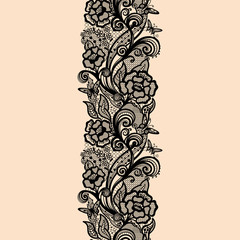 Abstract seamless lace pattern with flowers and butterflies
