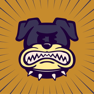 Vintage Toons: retro cartoon angry bulldog character, snarling rabid dog grinding his teeth