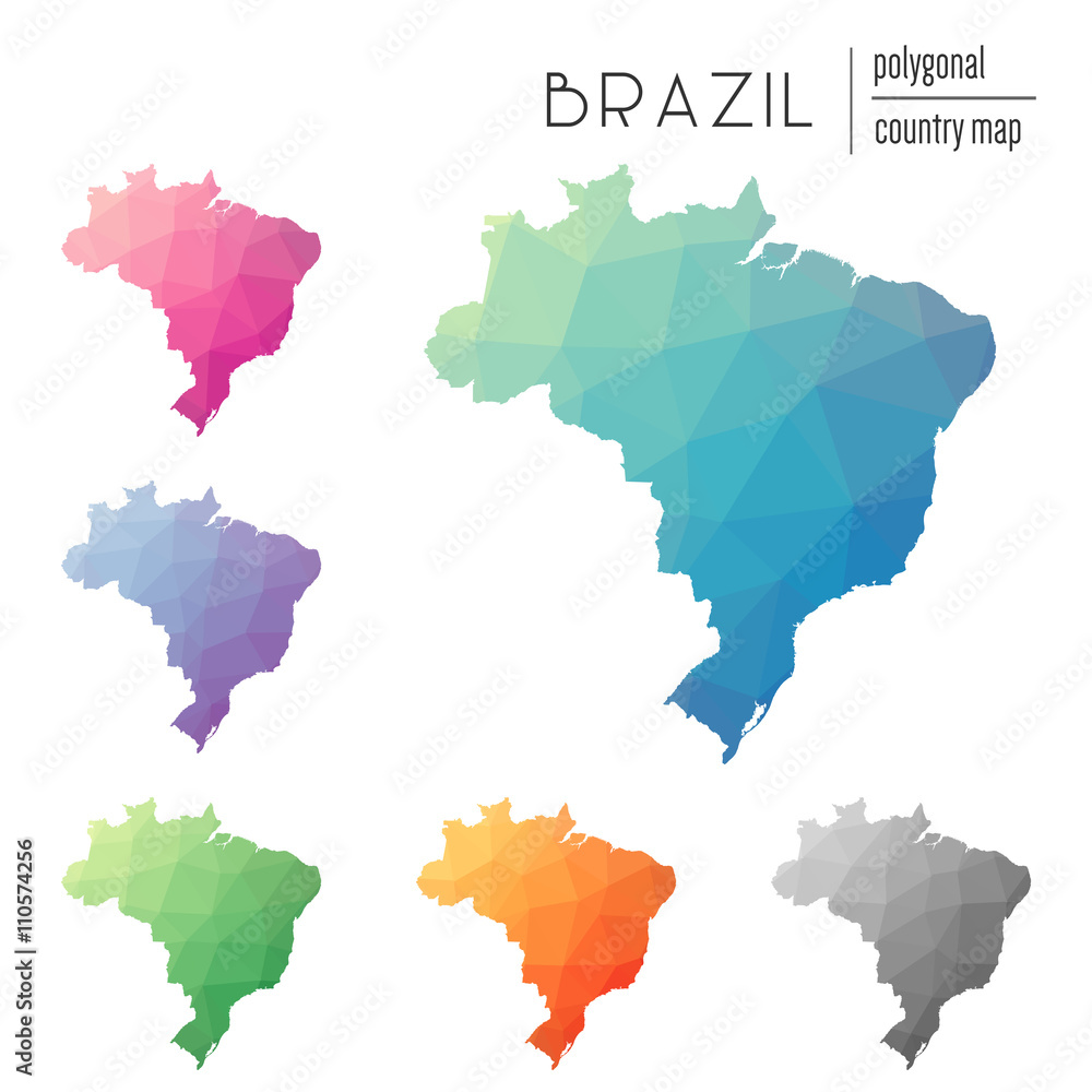 Aufkleber set of vector polygonal brazil maps. bright gradient map of country in low poly style. multicolored 