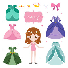 Illustration of princess with beautiful set. Princess dress up game. © trikenirreligious