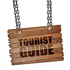 tourist guide, 3D rendering, wooden board on a grunge chain