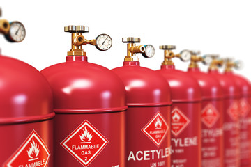 Row of liquefied acetylene industrial gas containers