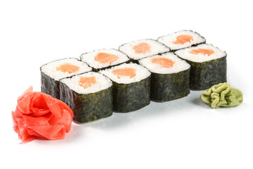 Sake maki roll. Sushi rolls on white background
