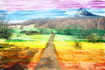 Fantastic watercolor landscape, the road to the top, made with c - 110581806
