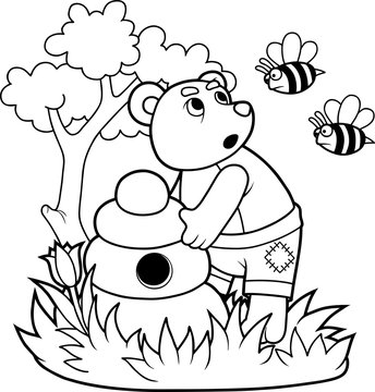 bear looking at bees near beehive clip art preview