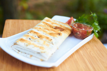 dish in pita bread on nature