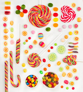 Multicolored candy. Top view. Flat lay.