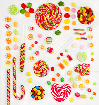 Multicolored candy. Top view. Flat lay.