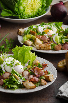 Fresh salad with poached egg