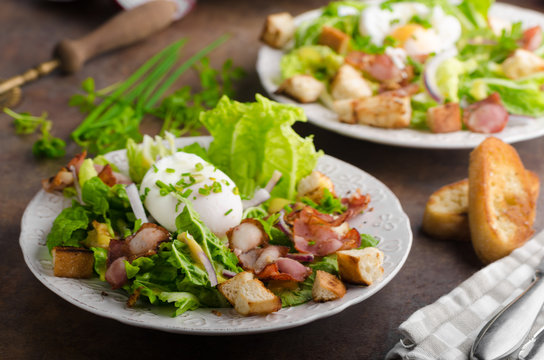Fresh salad with poached egg