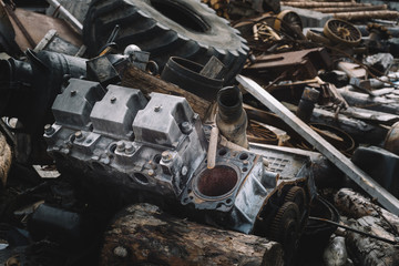 The dump trucks parts, engine block.