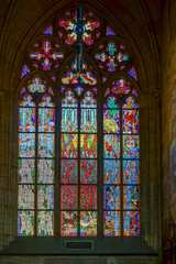 Obraz premium Stained glass window in St Vitus Cathedral in Prague