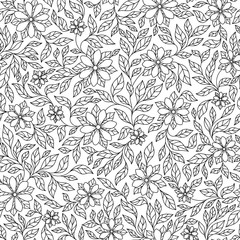 Fototapeta premium Vector Seamless Monochrome Floral Pattern.