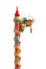 Chinese golden dragon wrapped around red pole, Chinese-style bui © CK Bangkok Photo.