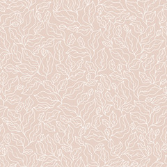 Abstract beige seamless pattern with leaves.