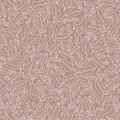 Abstract beige seamless pattern with leaves.