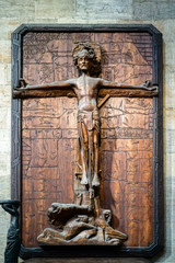 Wooden statue of  Christ crucified in St Vitus Cathedral in Prague