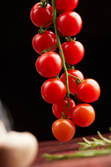 cherry tomatoes on a black background
