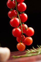 cherry tomatoes on a black background