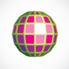 Purple faceted orb created from squares, dimensional vector sphere