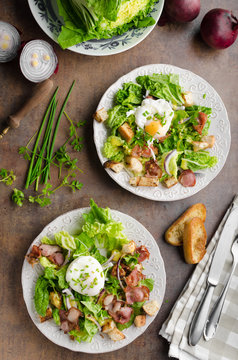 Fresh salad with poached egg