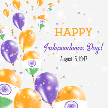 India Independence Day Greeting Card. Flying Balloons in India National Colors. Happy Independence Day India Vector Illustration.