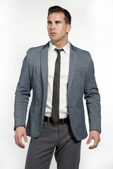 Fit White Lifestyle Male Model In Fashionable Suit