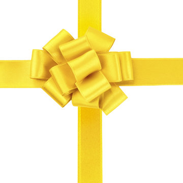 Yellow ribbons and bow, isolated on white