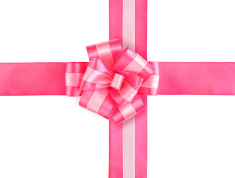 Pink ribbons and bow, isolated on white