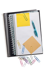  spiral notebooks with sticky notes, paper clips and pen