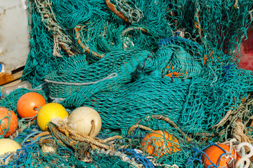 SCARBOROUGH, ENGLAND - MAY 5: Close up of commercial fishing nets. In Scarborough, England. On 5th May 2016.
