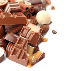 Assorted chocolate candies, isolated on white