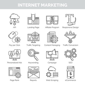 Thin line icons for internet marketing and seo