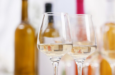 Glasses of white wine closeup