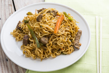 Noodles and vegetables