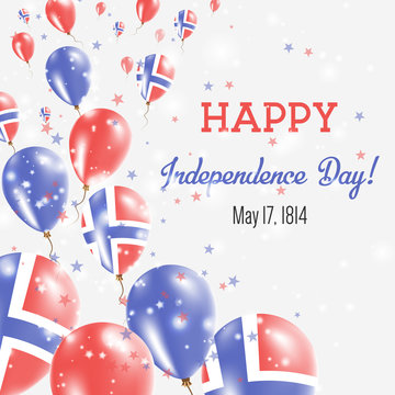 Norway Independence Day Greeting Card. Flying Balloons in Norway National Colors. Happy Independence Day Norway Vector Illustration.