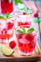 Raspberry mojito in a glass