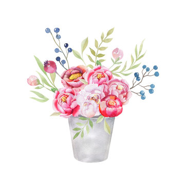 recommend clip art: Watercolor flowers wooden box. Hand-drawn chic vintage garden ru